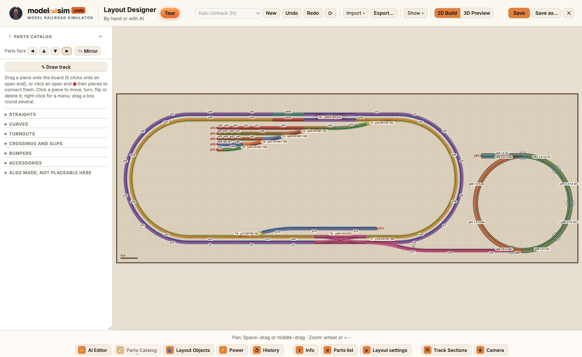The Layout Designer with a track plan laid in real pieces