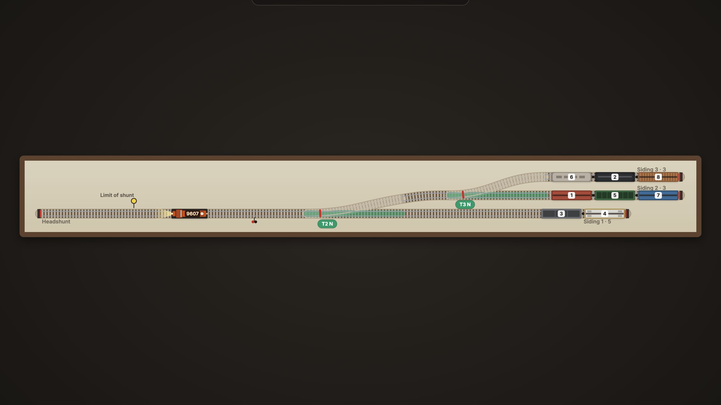 The Inglenook: a headshunt and three sidings.